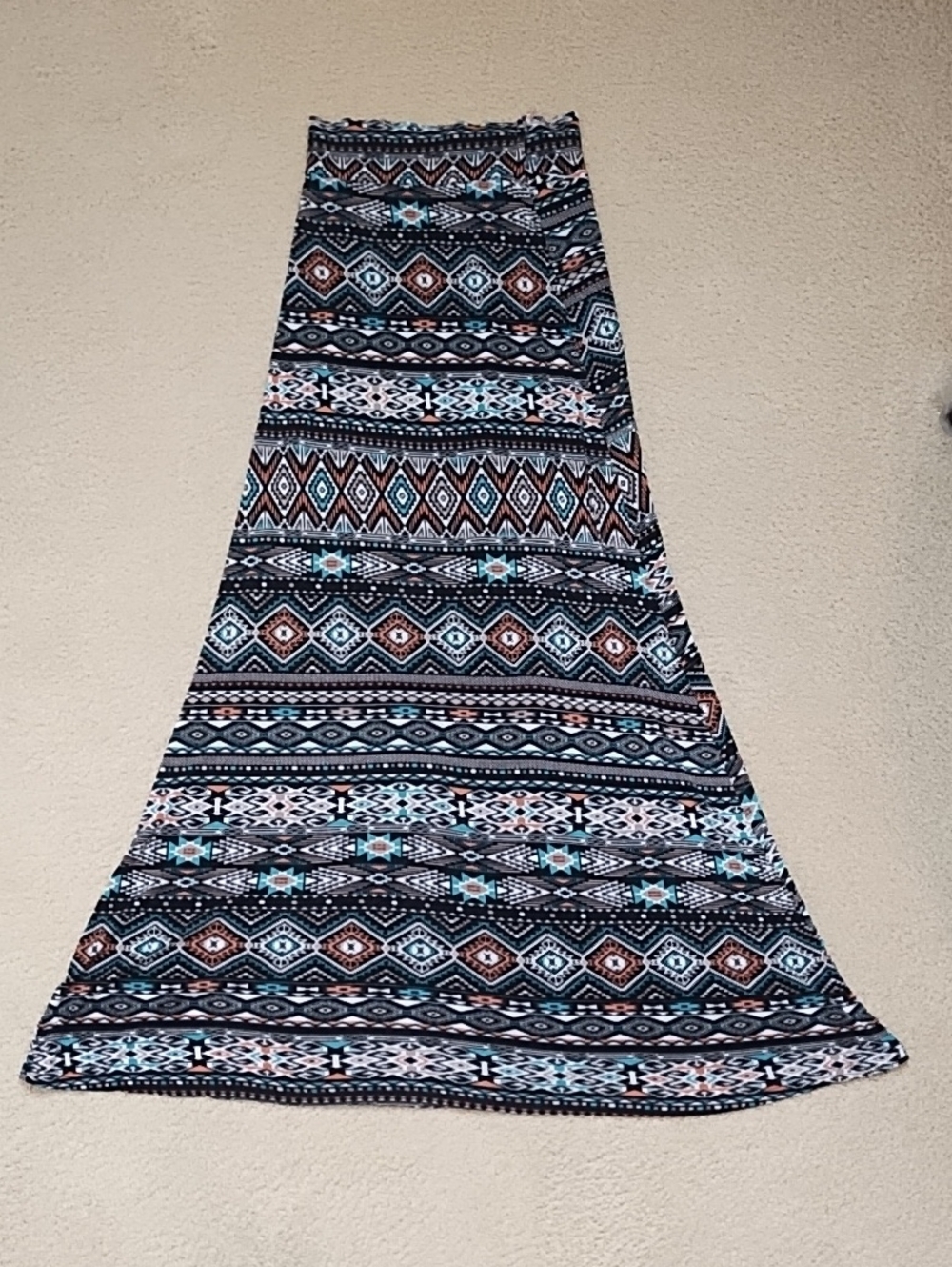 Aztec Print Maxi Skirt in Black and Teal